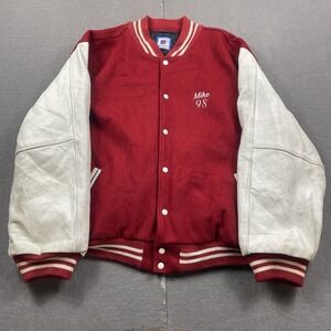 Vintage St John's Varsity Jacket Mens 3XL Rennoc Red Bomber Snap Lined 90s USA